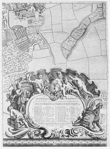 Inscripción del mapa de Londres de Rocque, lista de los concejales de la ciudad y sus áreas, 1746